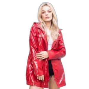 Mycra Pac Slicker Women’s Raincoat Jacket Red Medium US 8 10 Shiny Hooded ALine